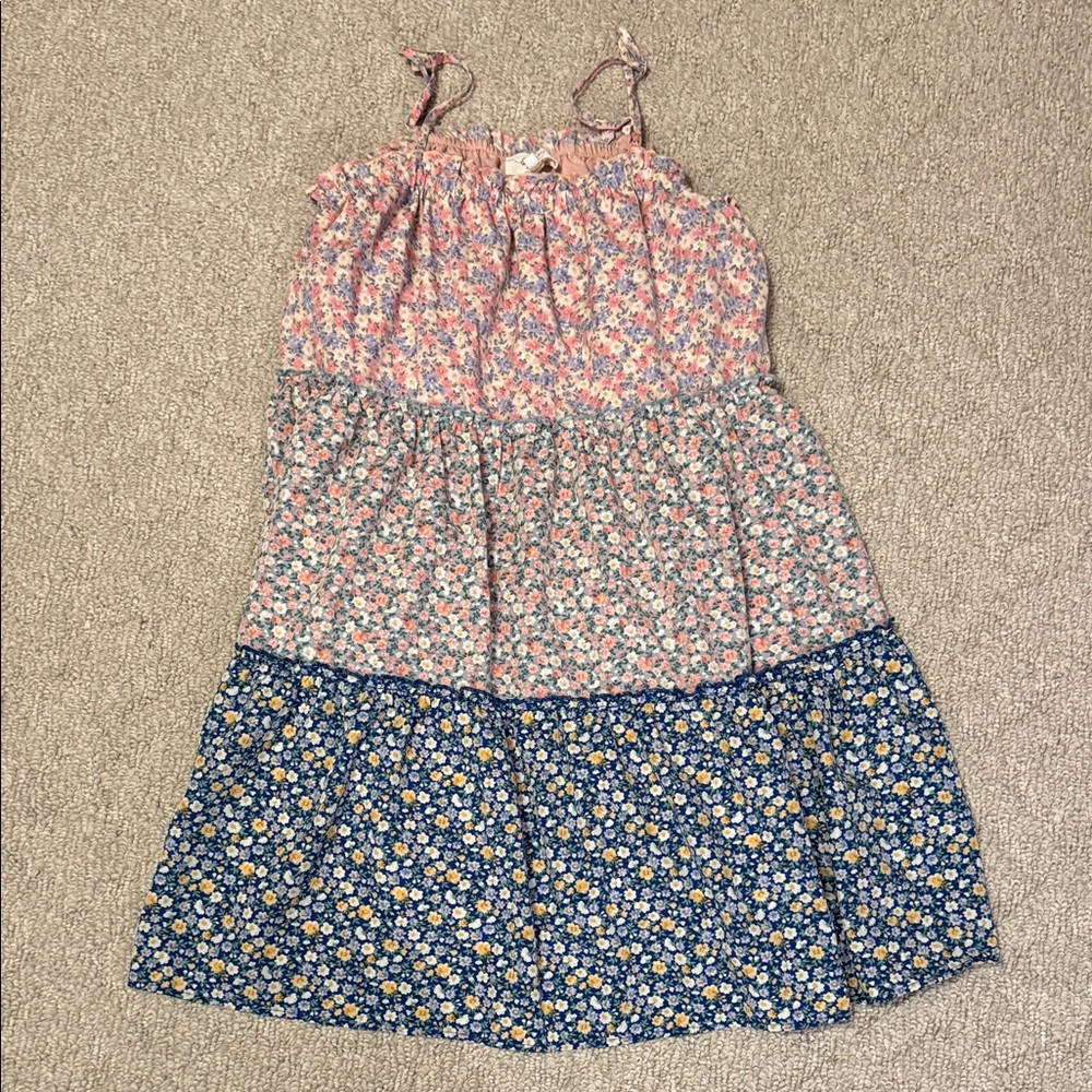 Floral Tiered Mini Dress - Pink, Green, Blue